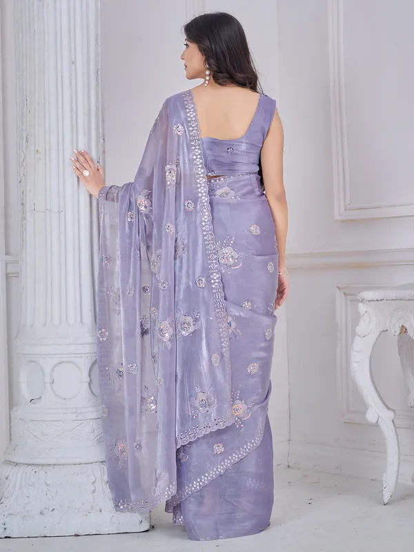 Purple organza saree with aabla and embroidery detailing
