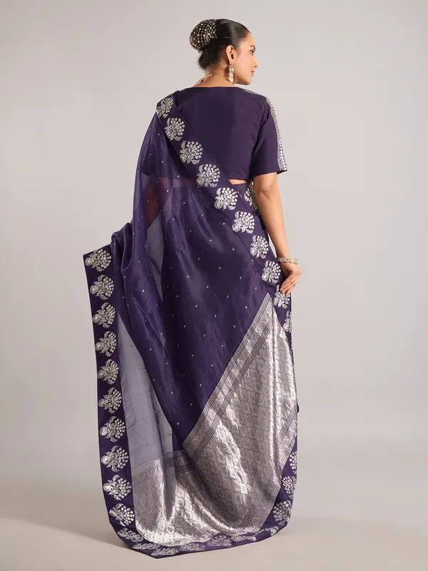 Purple organza saree with ready made blouse