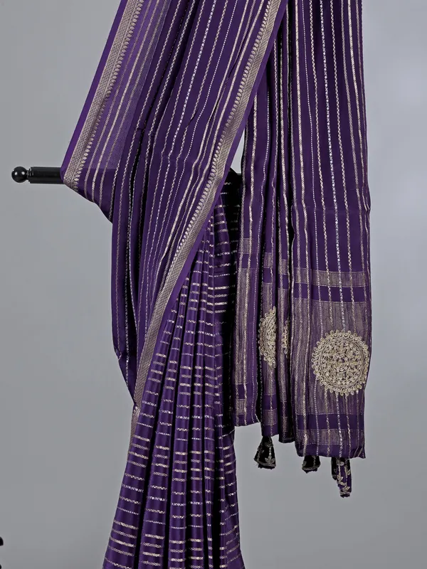 Purple organza saree with traditional sparkle