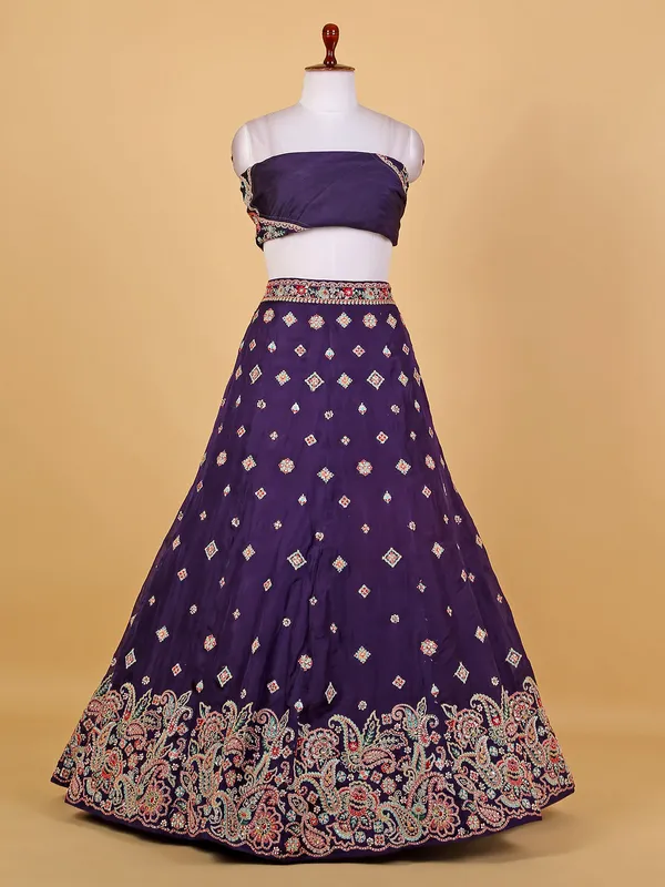 Purple organza unstitched lehenga choli