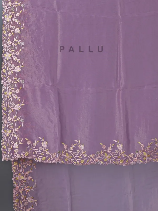 Purple organza wedding saree with stitched blouse