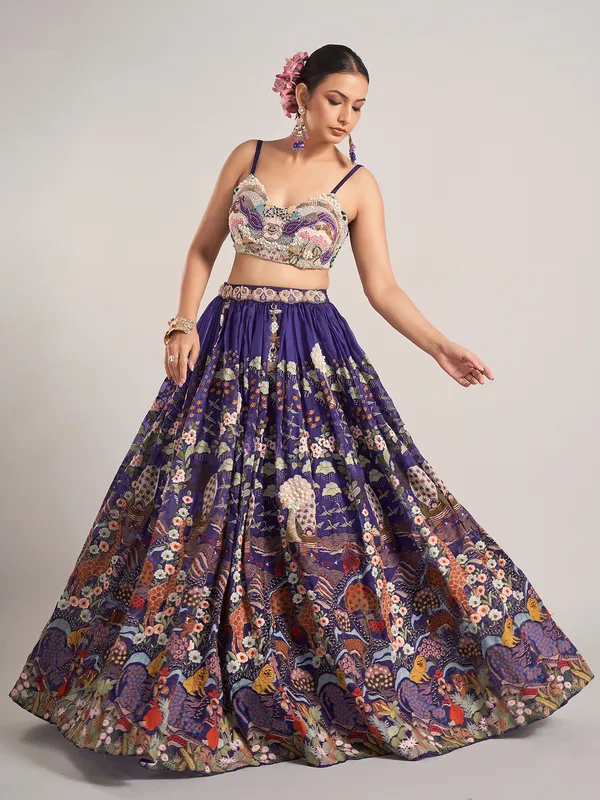 Purple organza wedding wear lehenga choli