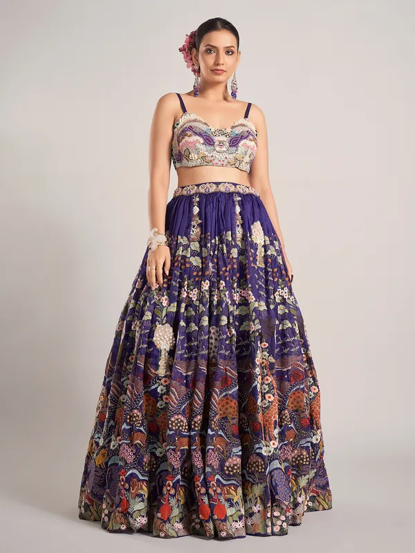 Purple organza wedding wear lehenga choli