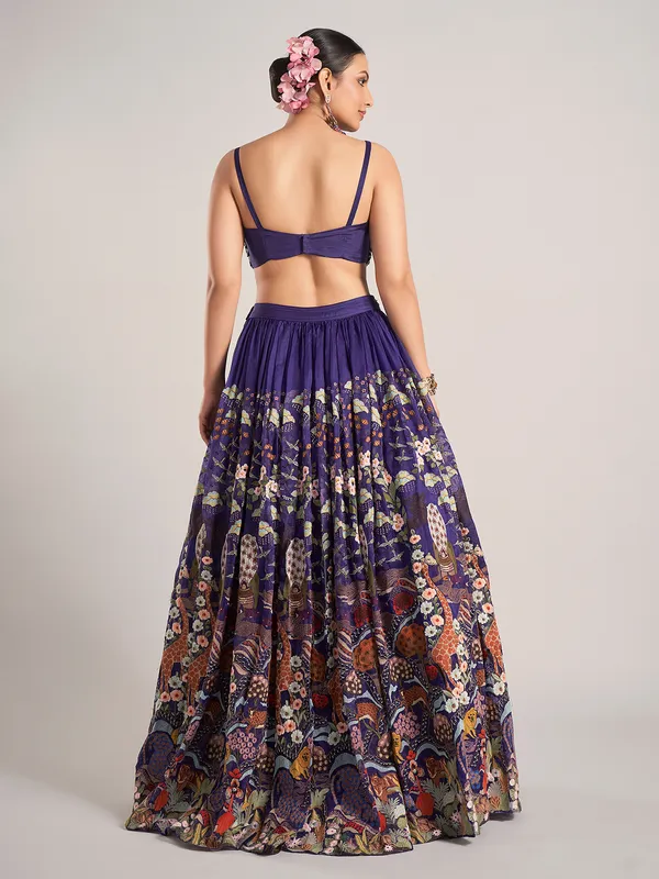 Purple organza wedding wear lehenga choli