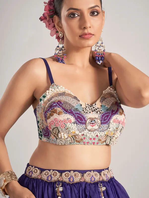 Purple organza wedding wear lehenga choli