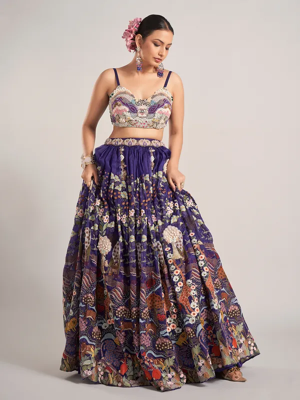 Purple organza wedding wear lehenga choli