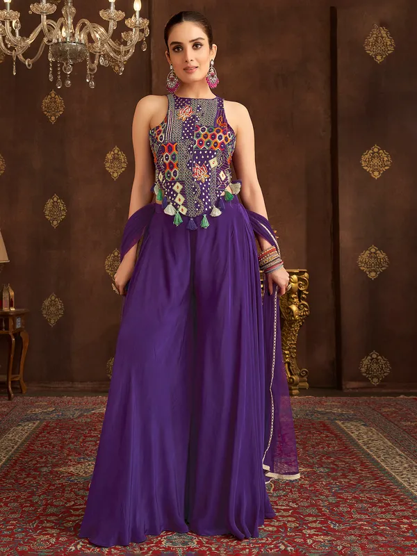 Purple palazzo suit with embroidery work