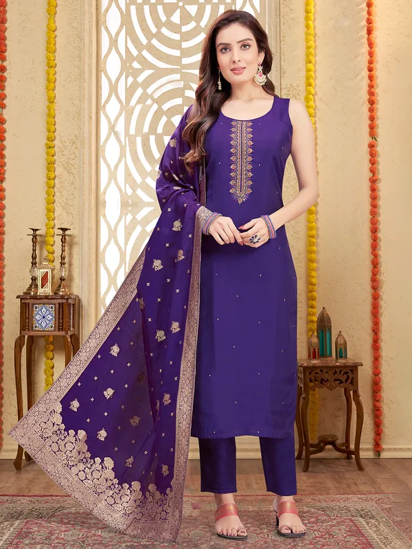 Purple palazzo suit with zari work