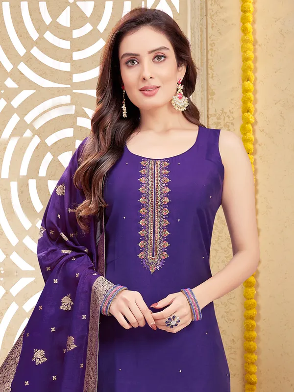 Purple palazzo suit with zari work