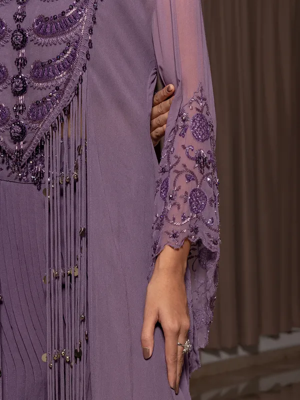 Purple party wear georgette palazzo suit for women