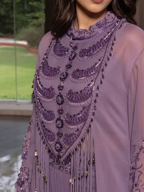 Purple party wear georgette palazzo suit for women