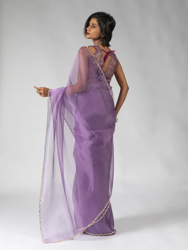 Purple party wear saree in organza