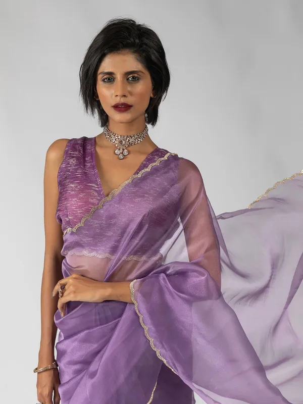 Purple party wear saree in organza