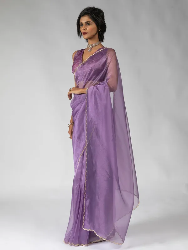 Purple party wear saree in organza