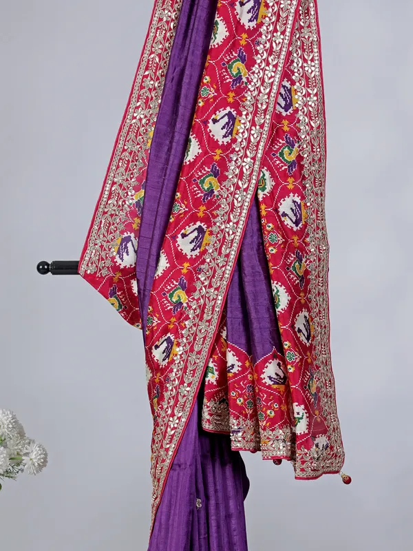 Purple pashmina silk wedding wear saree