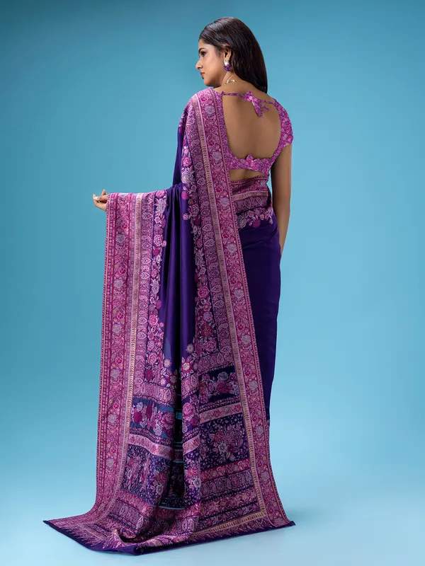 Purple pashmina wedding wear silk saree