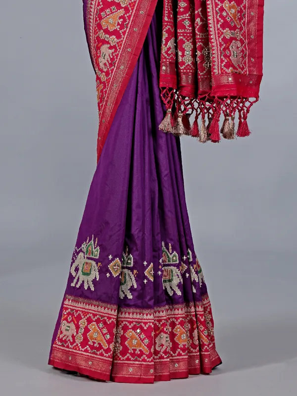 Purple patola silk saree for wedding wear