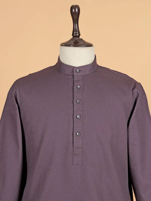Purple plain cotton kurta suit for men