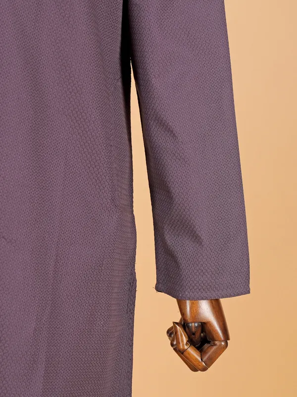 Purple plain cotton kurta suit for men