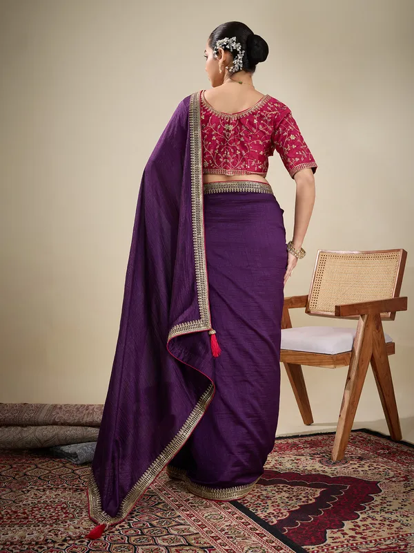 Purple plain silk saree for festive celebration