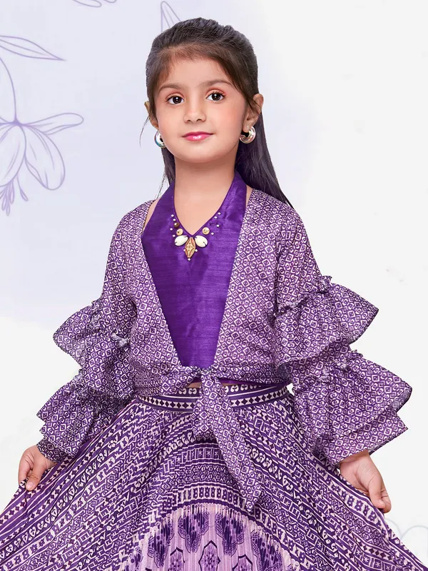Purple prinred jacket style lehenga choli