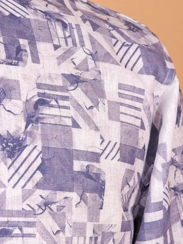 Purple printed cotton kurta suit for men