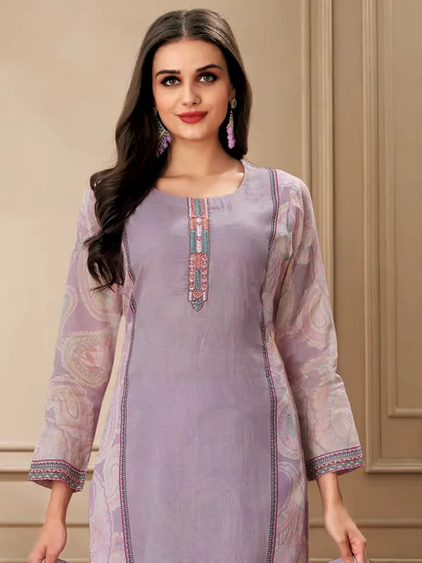Purple printed cotton salwar suit