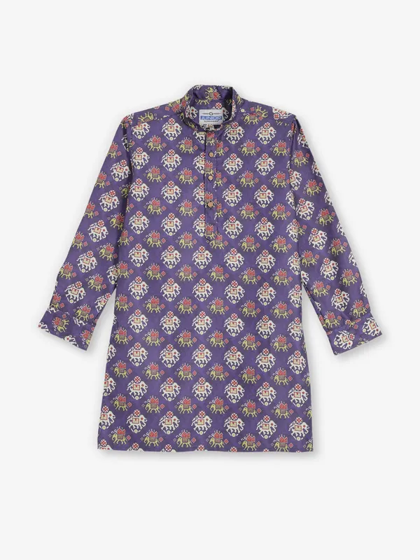 Purple printed cotton silk kurta for festive wear