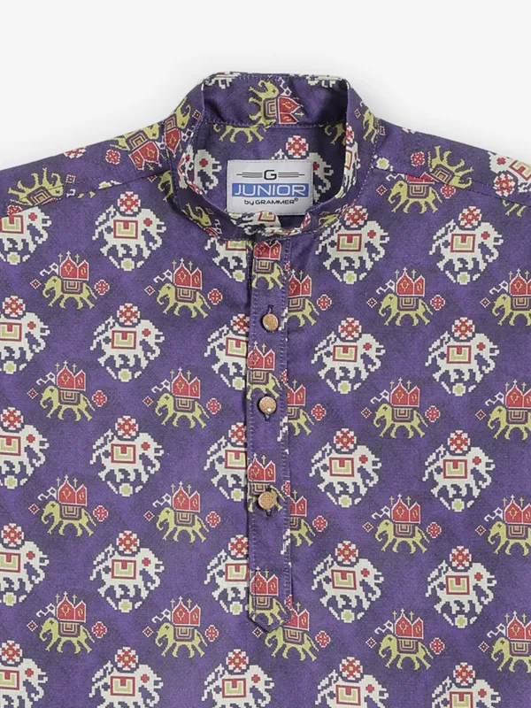 Purple printed cotton silk kurta for festive wear