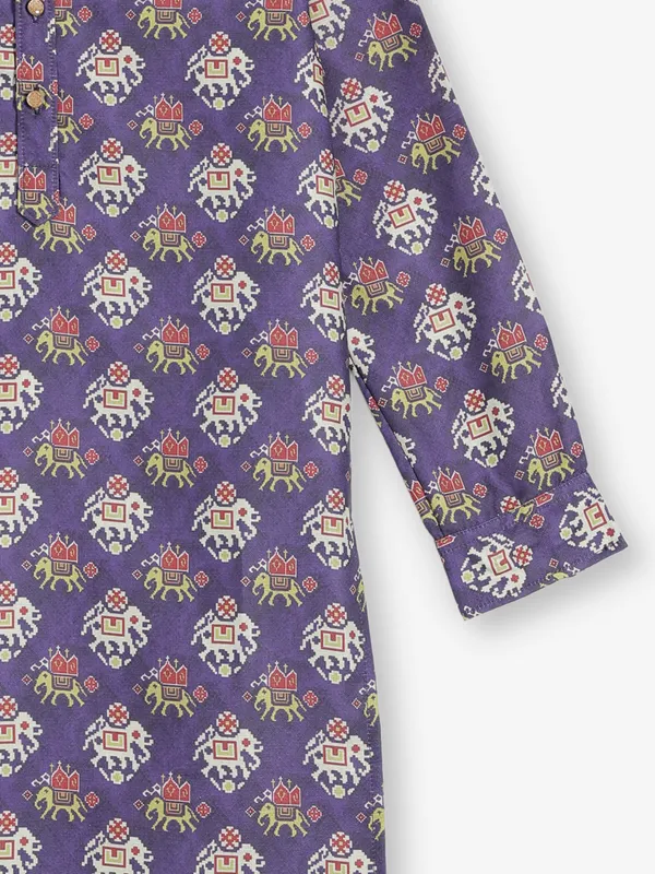 Purple printed cotton silk kurta for festive wear