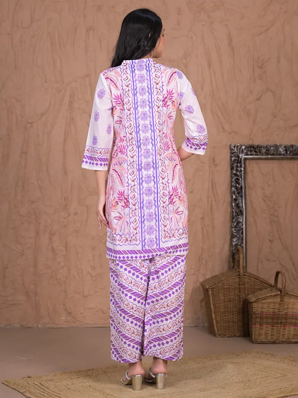 Purple printed cotton silk palazzo kurti set