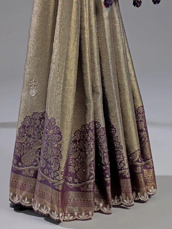 Purple printed cotton silk saree with wedding shine
