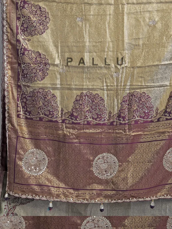 Purple printed cotton silk saree with wedding shine