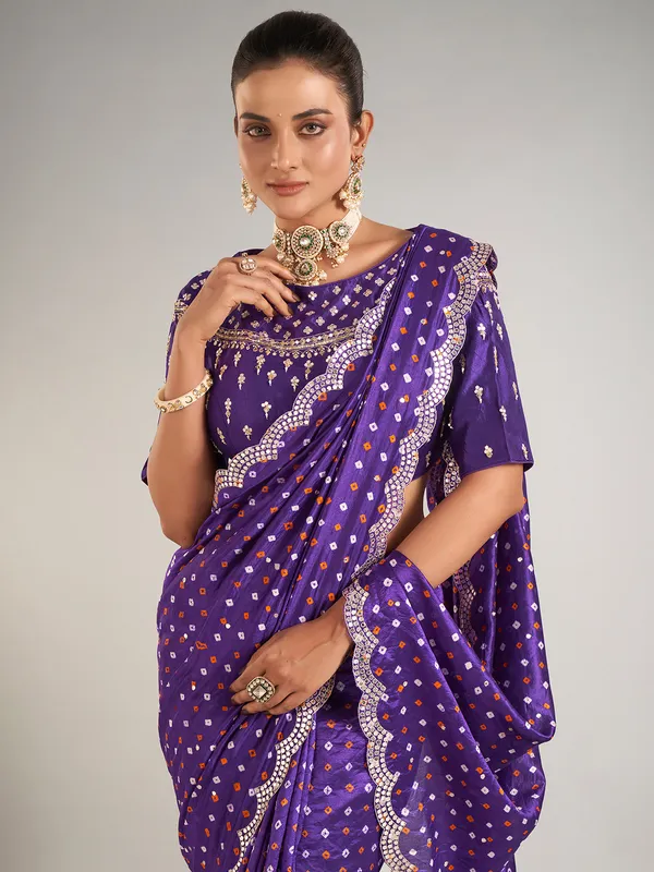 Purple printed crepe silk saree