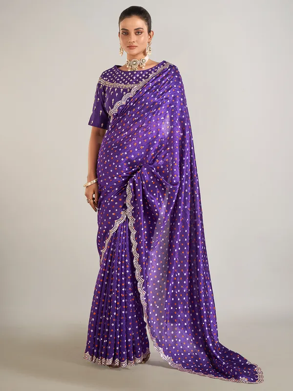 Purple printed crepe silk saree