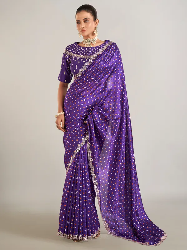 Purple printed crepe silk saree