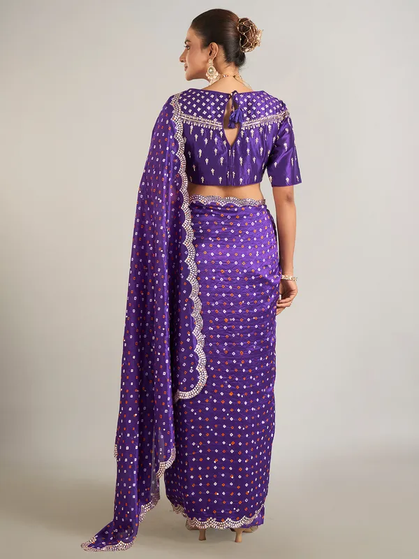 Purple printed crepe silk saree