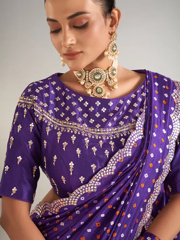 Purple printed crepe silk saree