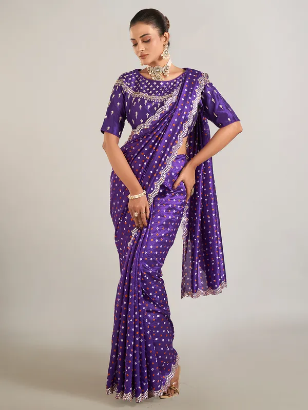 Purple printed crepe silk saree
