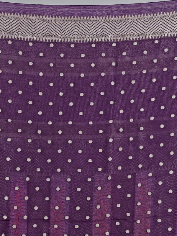 Purple printed georgette saree with zari weaving