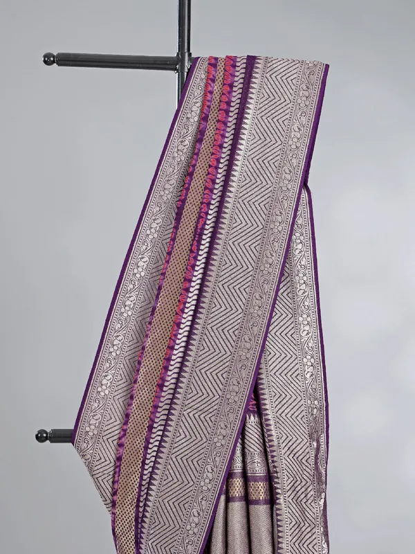 Purple printed georgette saree with zari weaving