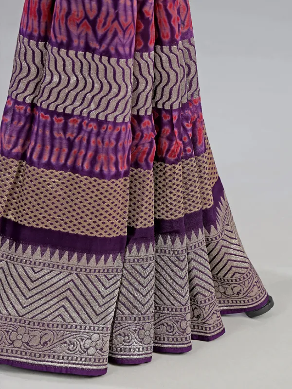 Purple printed georgette saree with zari weaving