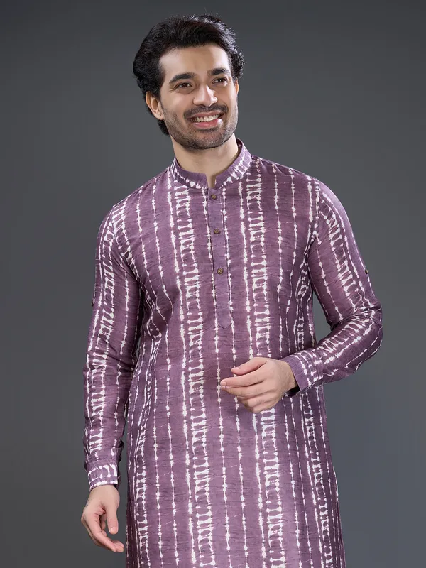 Purple printed kurta pajama set