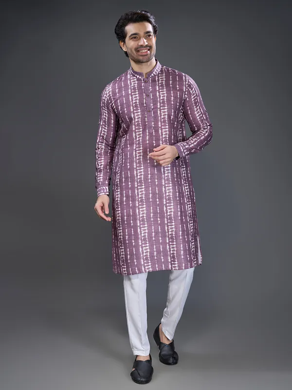 Purple printed kurta pajama set