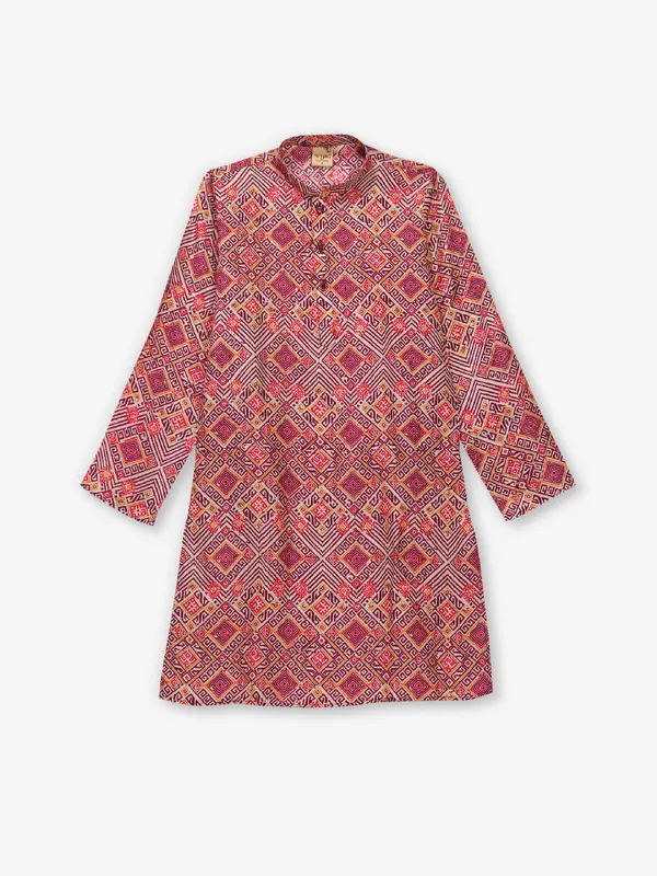 Purple printed kurta suit for boys