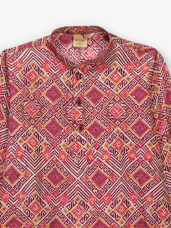Purple printed kurta suit for boys