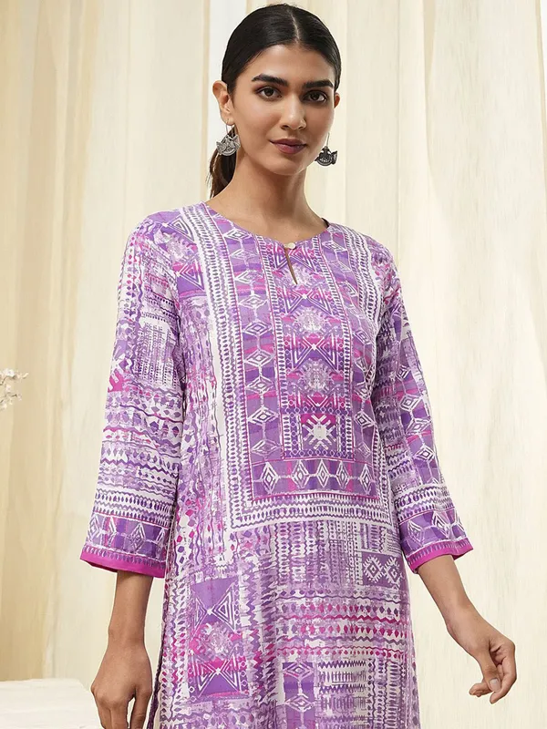 Purple printed kurti in cotton silk