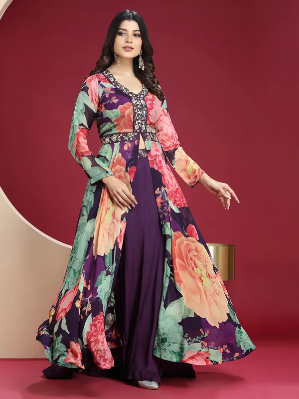 Purple printed lehenga suit
