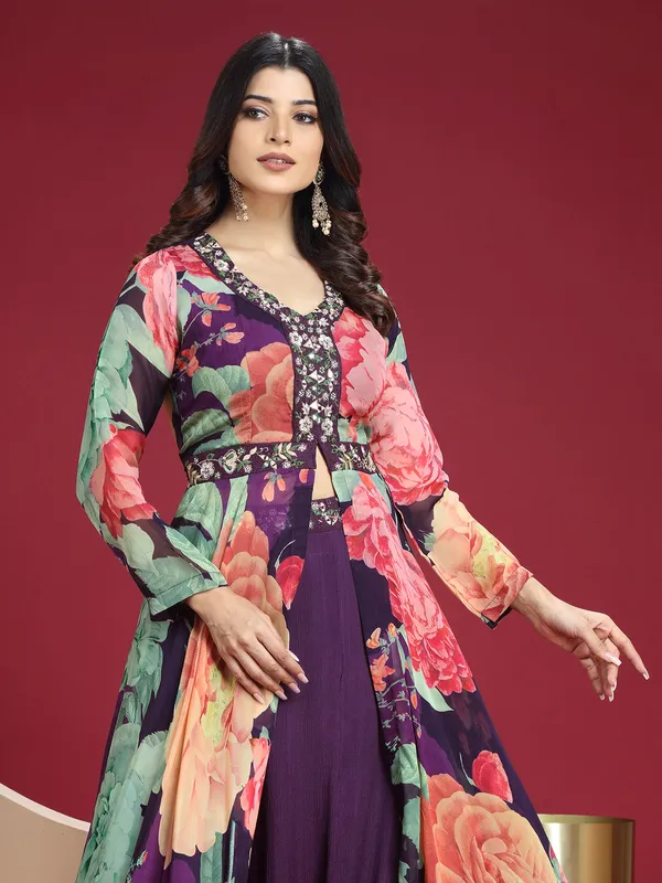 Purple printed lehenga suit