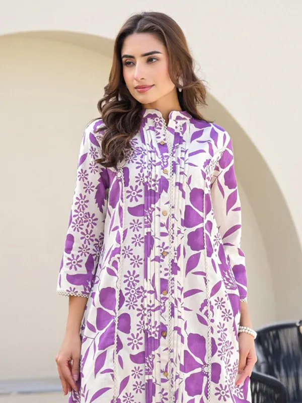 Purple printed palazzo kurti set for women